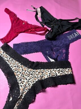 Victoria's Secret Lace & Leopard Thong Bundle — Red, Black, Purple, Leopard